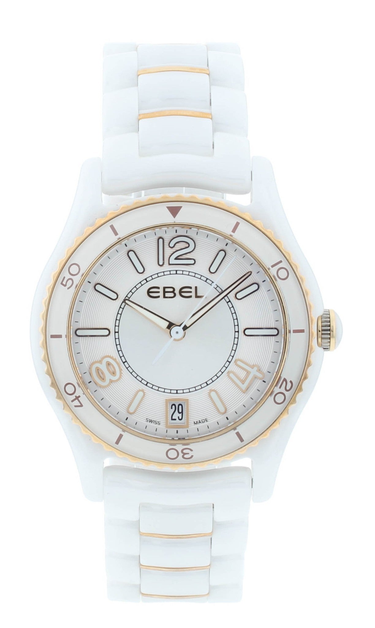 Ebel X-1 Silver Dial White Ceramic & 18k Gold 34mm Quartz Ladies Watch 1216113