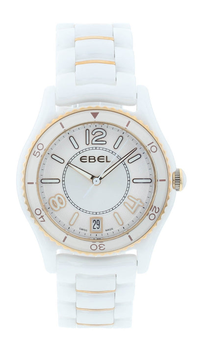Ebel X-1 Silver Dial White Ceramic & 18k Gold 34mm Quartz Ladies Watch 1216113