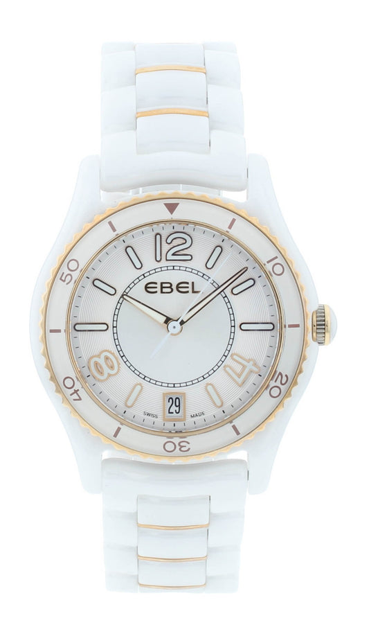 Ebel X-1 Silver Dial White Ceramic & 18k Gold 34mm Quartz Ladies Watch 1216113