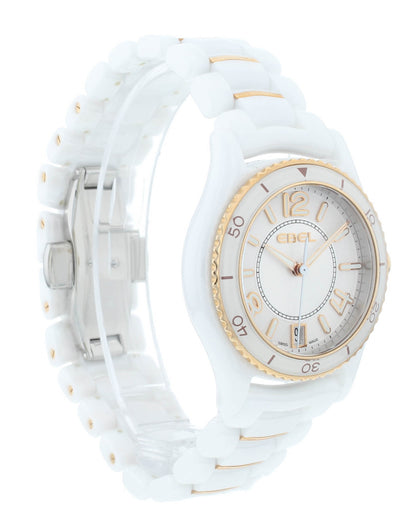 Ebel X-1 Silver Dial White Ceramic & 18k Gold 34mm Quartz Ladies Watch 1216113