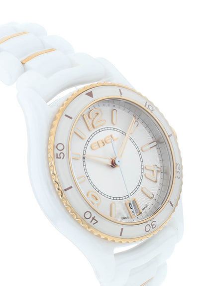Ebel X-1 Silver Dial White Ceramic & 18k Gold 34mm Quartz Ladies Watch 1216113