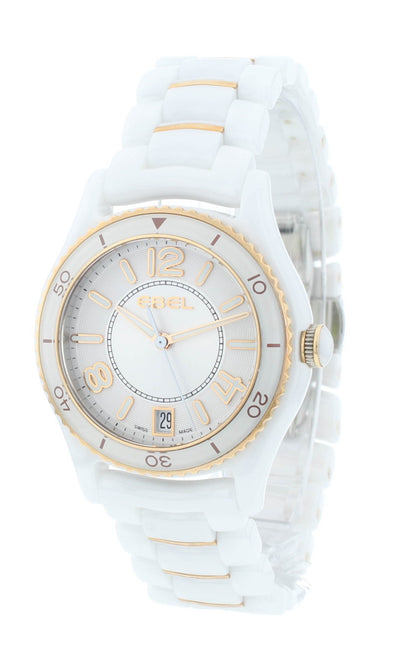Ebel X-1 Silver Dial White Ceramic & 18k Gold 34mm Quartz Ladies Watch 1216113