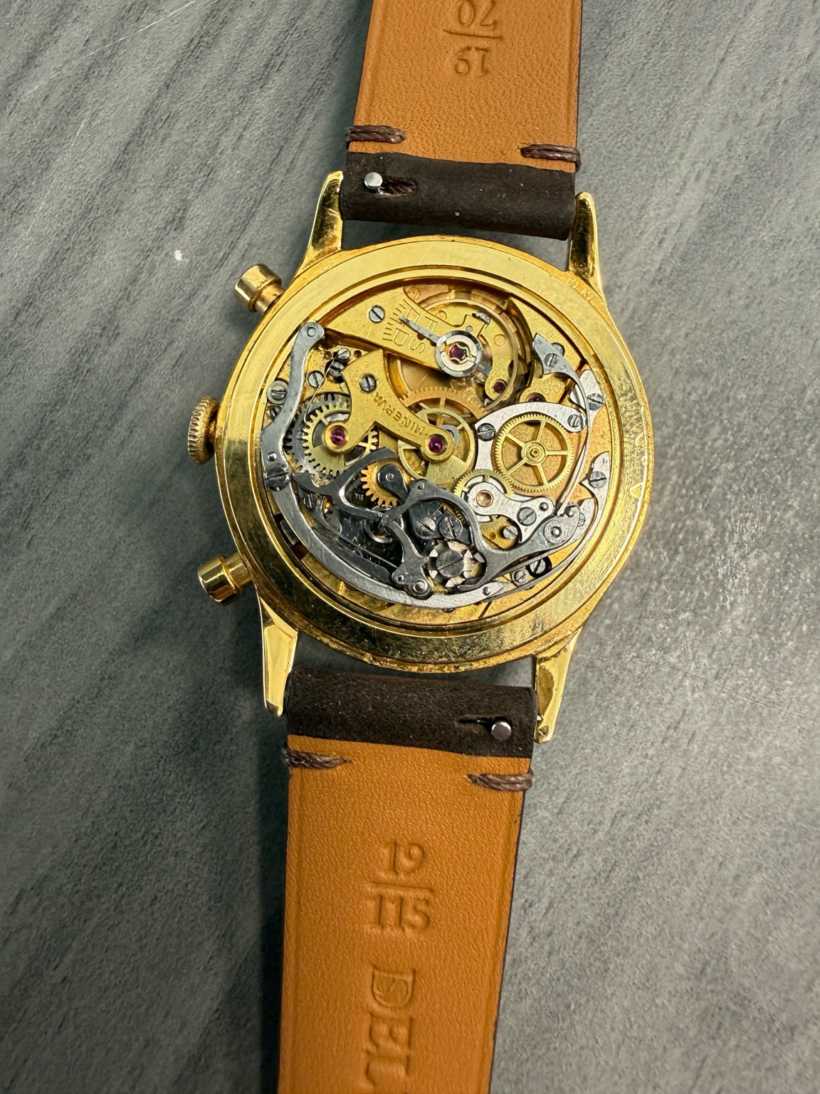 Minerva Chronograph Cal. 13-20 36.5mm Rose Dial Vintage Men's Watch