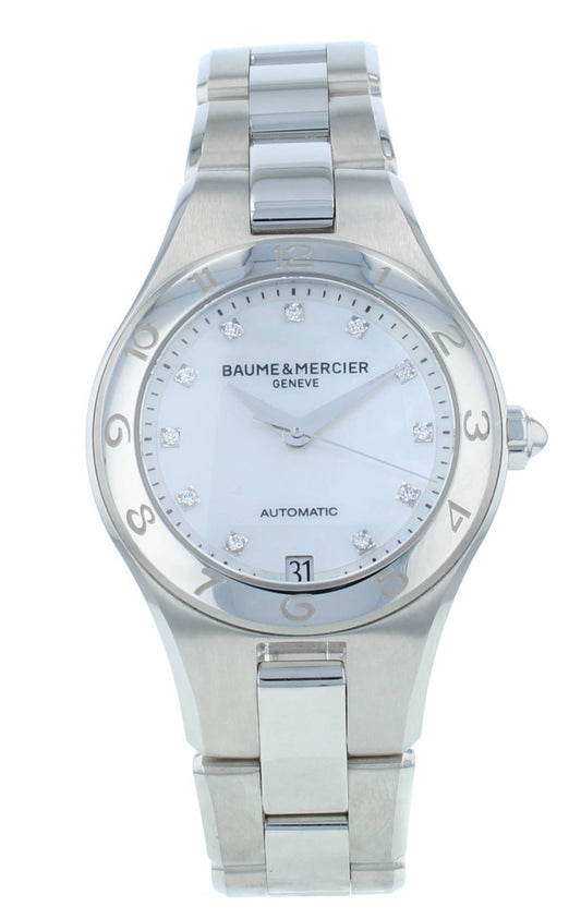 Baume & Mercier Linea 32mm Automatic MOP Diamond Dial Ladies Watch MOA10074
