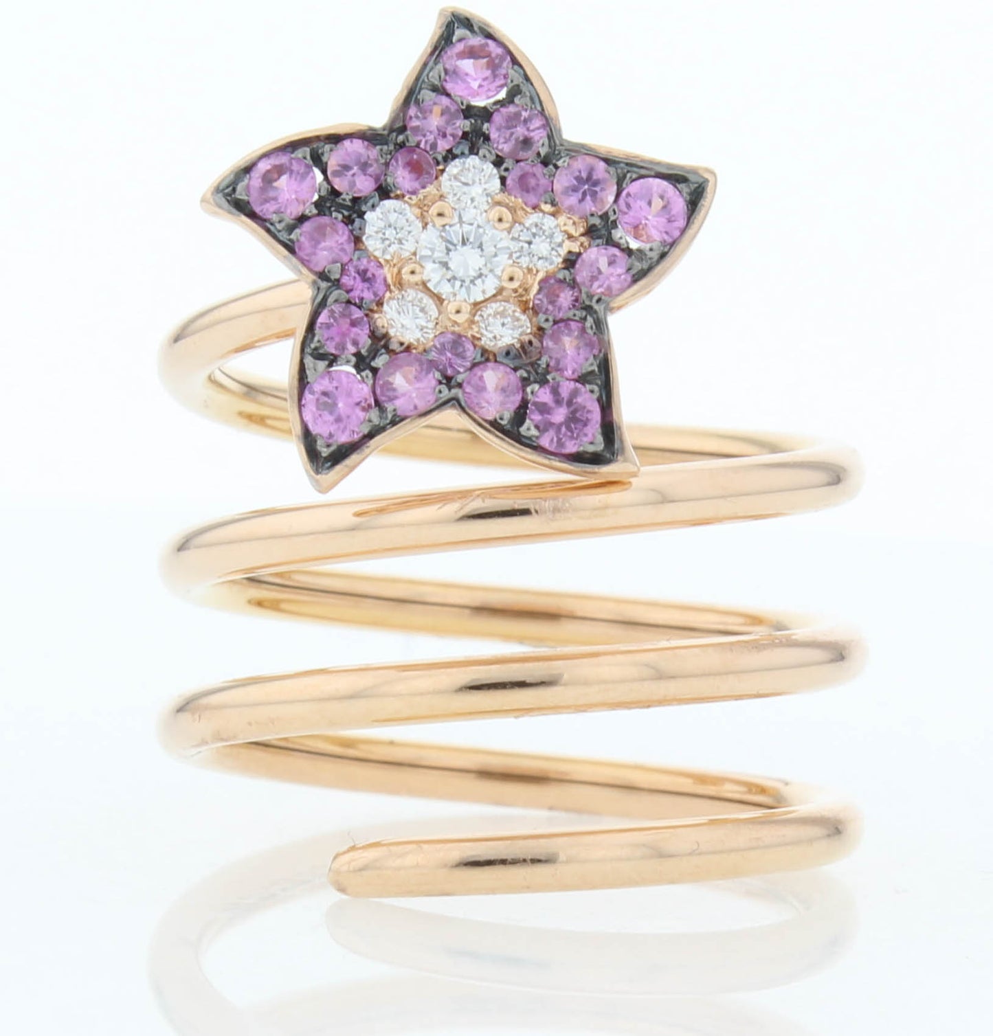 Crivelli 18k Rose Gold Wrap Around Ring Diamond Flower & Stones