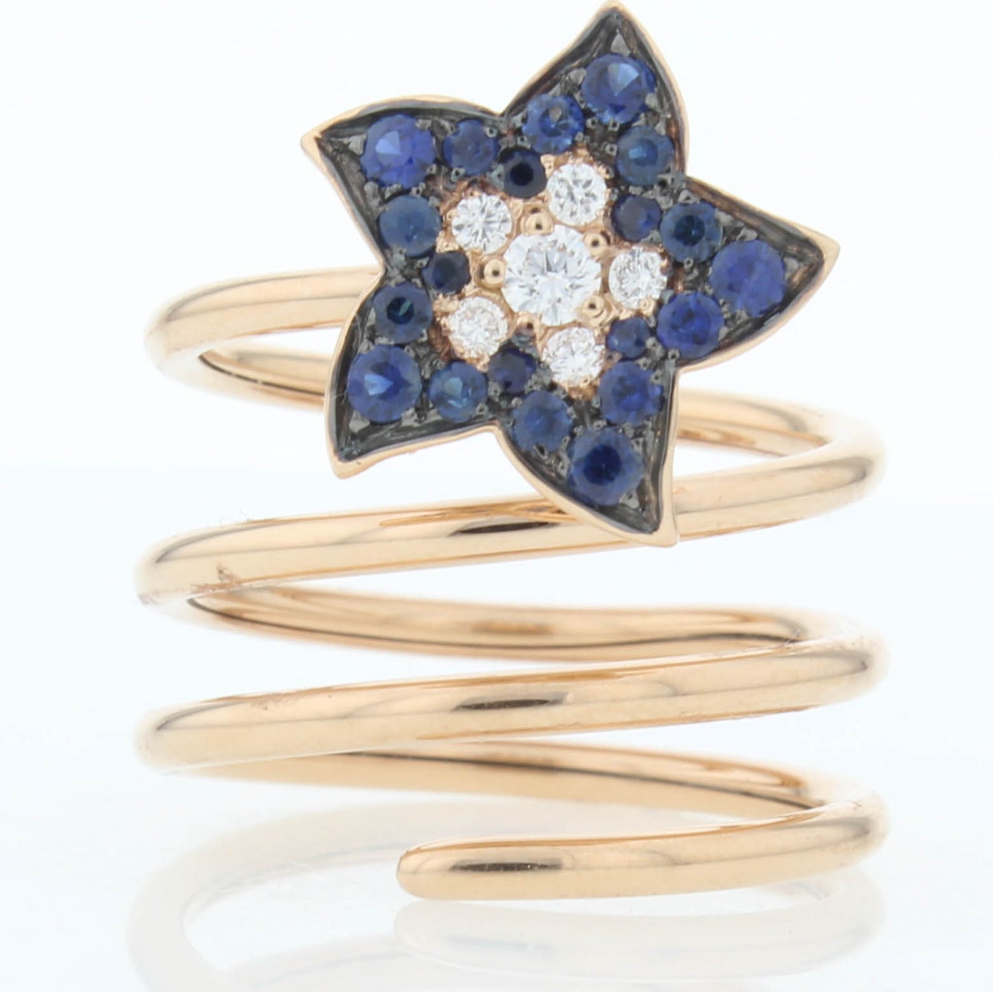 Crivelli 18k Rose Gold Wrap Around Ring Sapphire & Diamond Flower Stones
