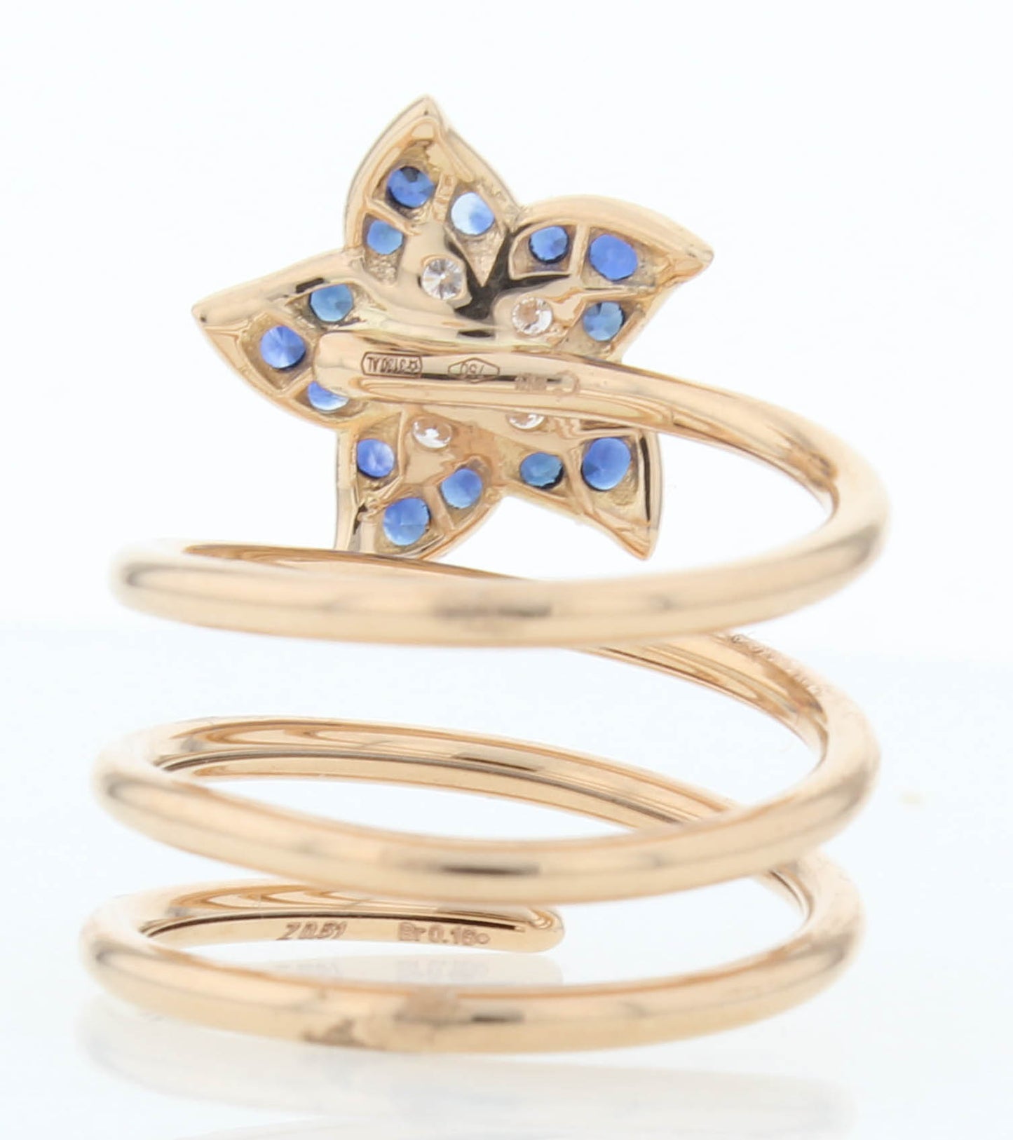 Crivelli 18k Rose Gold Wrap Around Ring Sapphire & Diamond Flower Stones