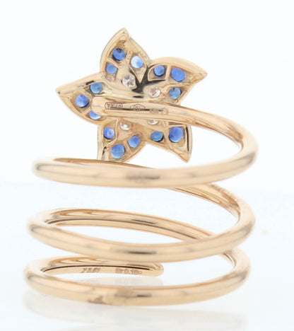 Crivelli 18k Rose Gold Wrap Around Ring Sapphire & Diamond Flower Stones