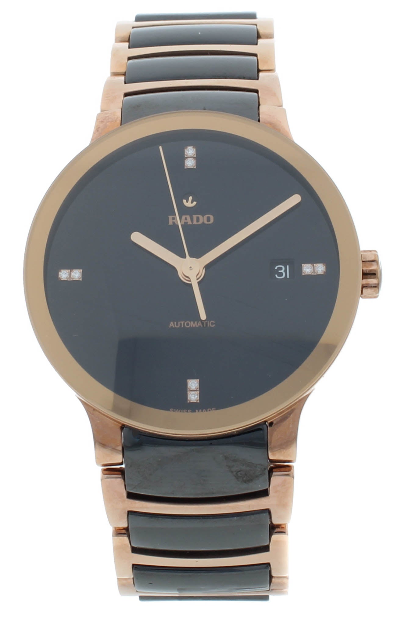 Rado Centrix Auto 38mm Black Dial Steel & Ceramic Two-Tone Men's Watch R30036712