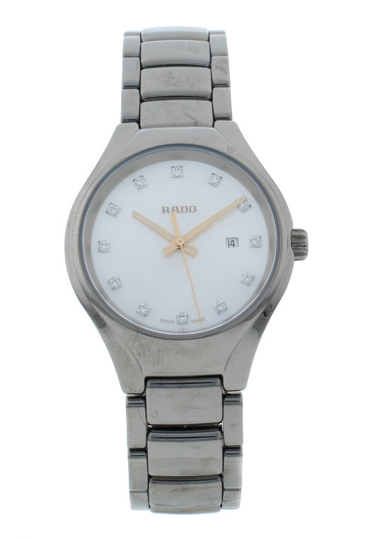 Rado True 30mm Quartz White MOP Diamond Dial Ceramic Ladies Watch R27060902