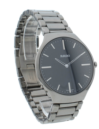 Rado True Black Dial Platinum-Tone Ceramic 39mm Quartz Men's Watch R27955152