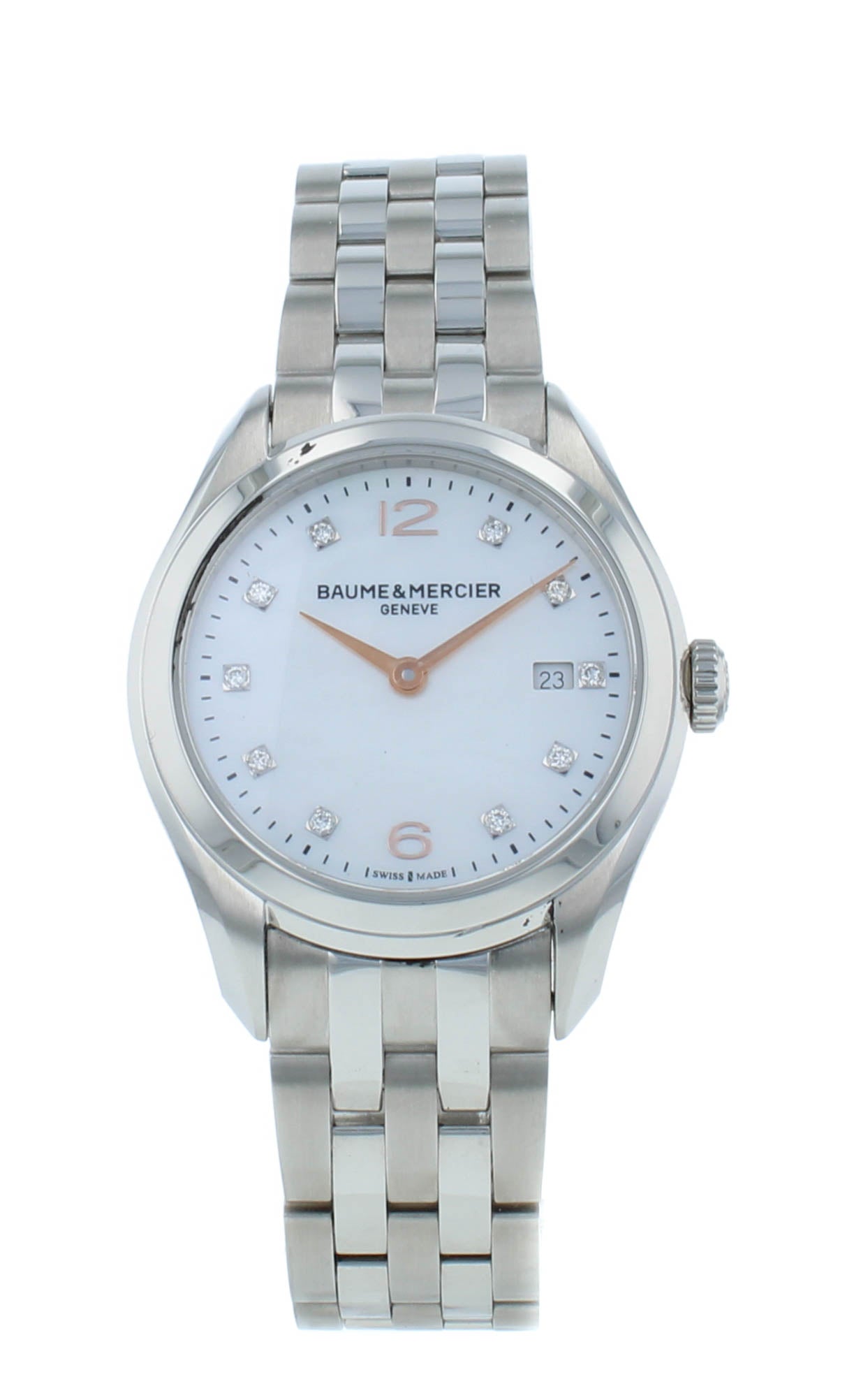Baume & Mercier Clifton 30mm Quartz MOP Diamond Dial Ladies Watch MOA10176