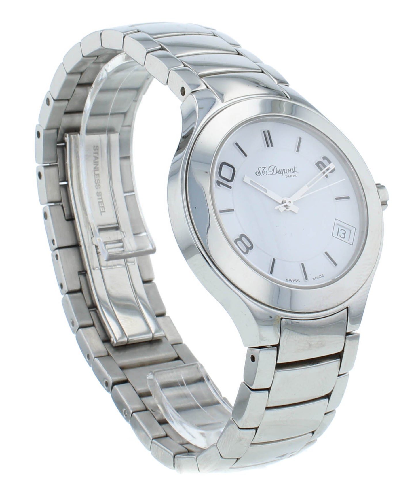 Pre-Owned St. Dupont Circle Steel 35mm Quartz White Dial Men's Watch 65250