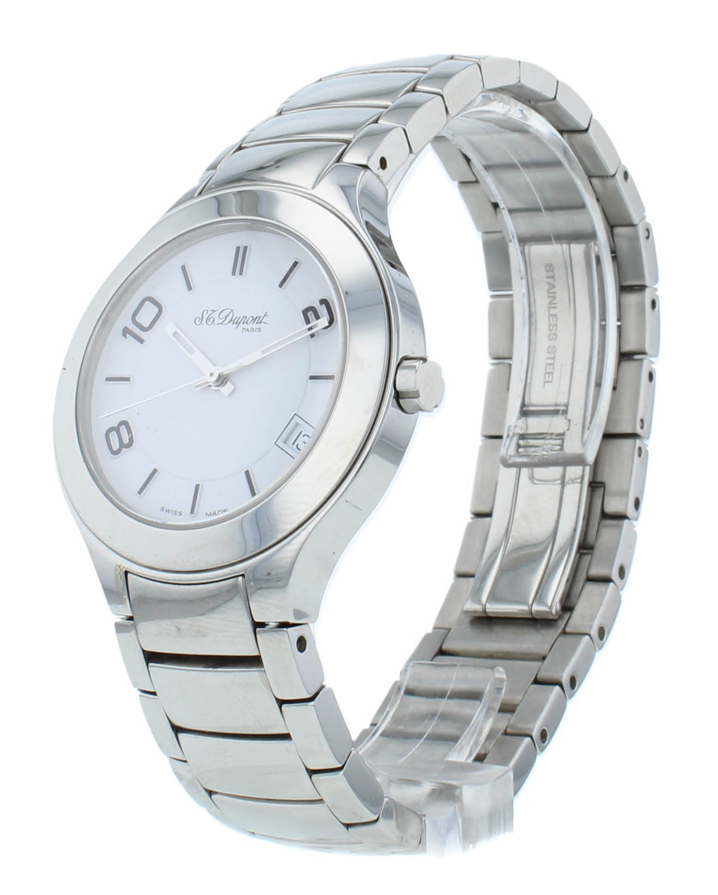 Pre-Owned St. Dupont Circle Steel 35mm Quartz White Dial Men's Watch 65250