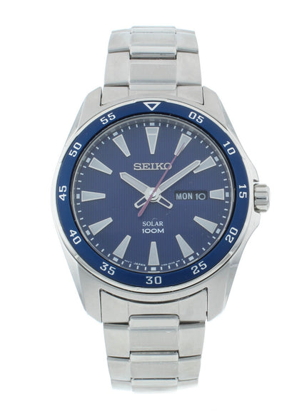 Seiko Essentials Solar Powered 43mm Blue Dial Men's Watch SNE391P1