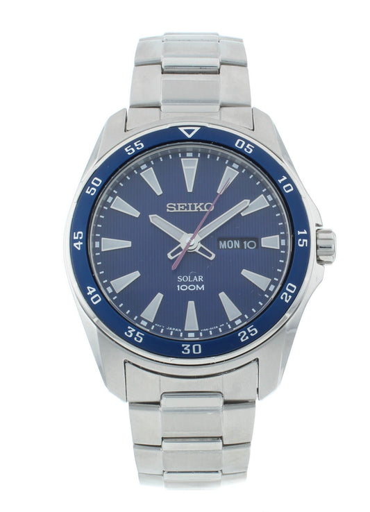 Seiko Essentials Solar Powered 43mm Blue Dial Men's Watch SNE391P1
