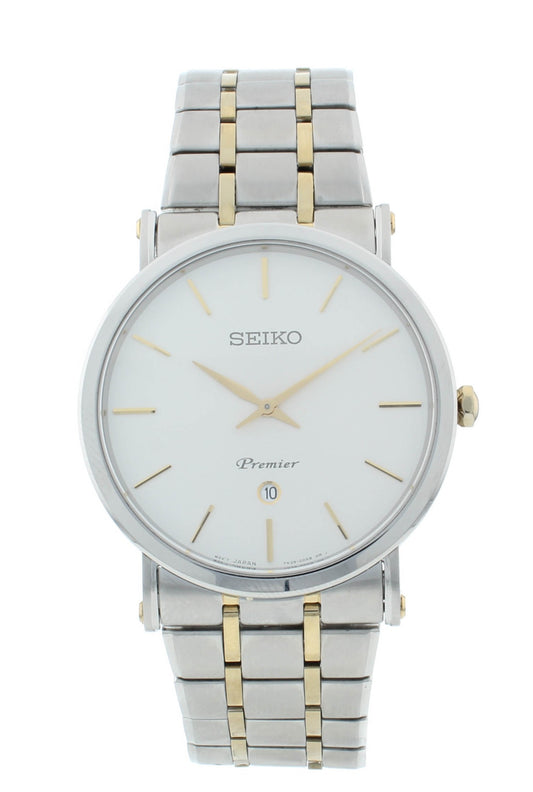 Seiko Premier 40.7mm Two-Tone Quartz Steel White Dial Men's Watch SKP400P1