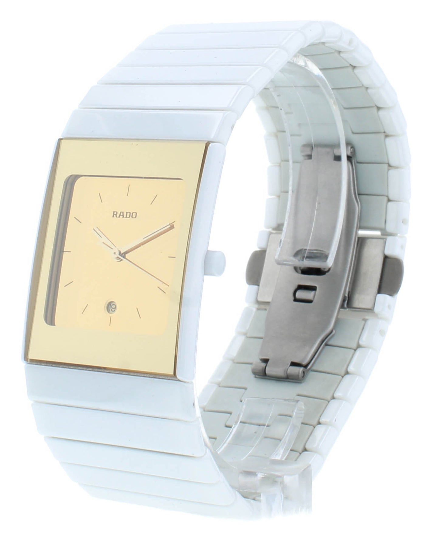 Rado Ceramica Quartz Gold Dial White Ceramic 27x42 mm Ladies Watch R21709252
