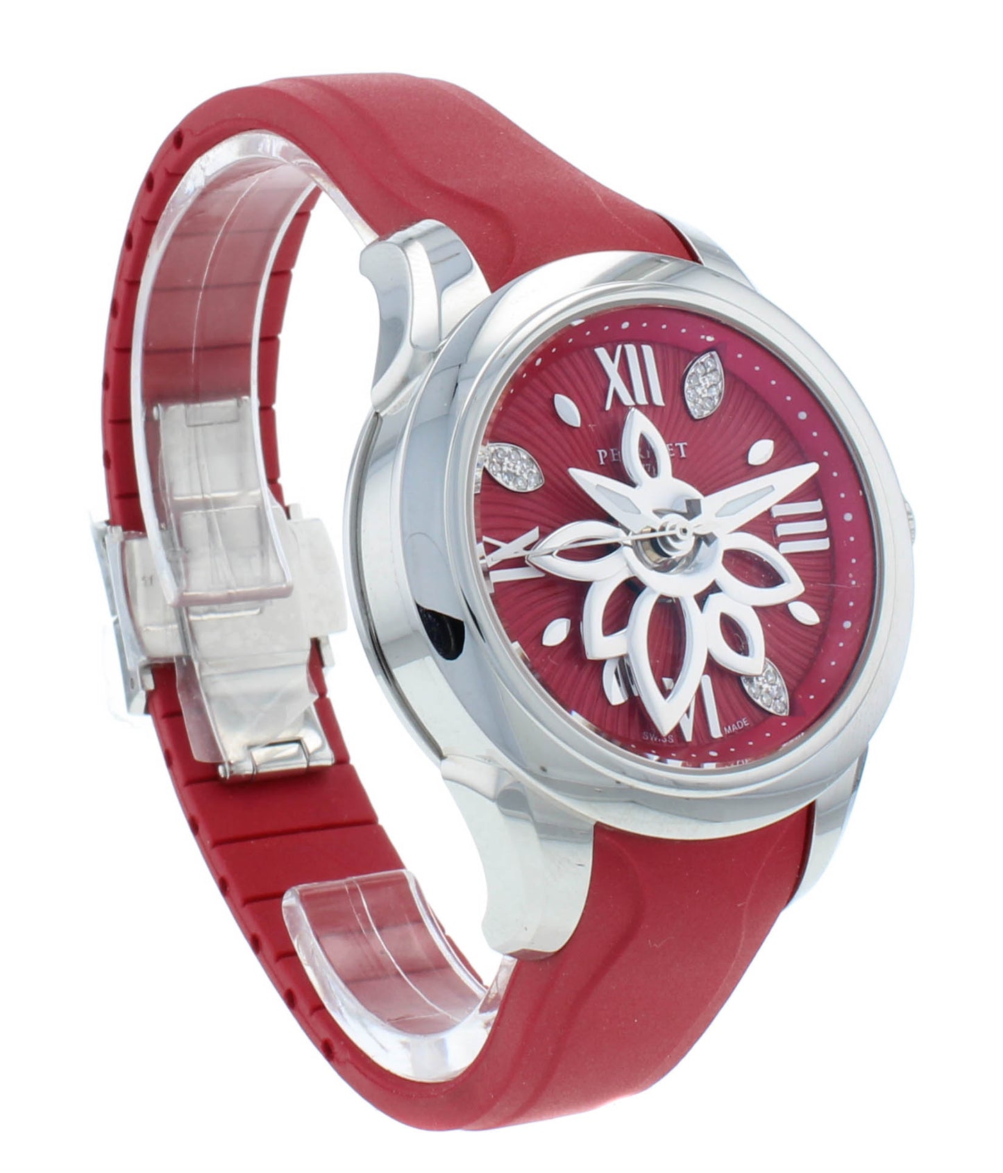 Perrelet Diamond Flower Red Dial & Rubber Strap Auto 36.5mm Ladies Watch A2066/3