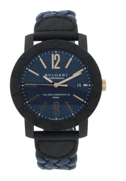 Bvlgari Carbon Gold 40mm Black Dial & Leather Strap Automatic Men's Watch BB40CL