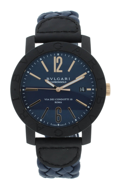 Bvlgari Carbon Gold 40mm Black Dial & Leather Strap Automatic Men's Watch BB40CL