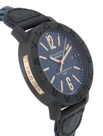 Bvlgari Carbon Gold 40mm Black Dial & Leather Strap Automatic Men's Watch BB40CL