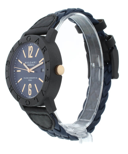 Bvlgari Carbon Gold 40mm Black Dial & Leather Strap Automatic Men's Watch BB40CL