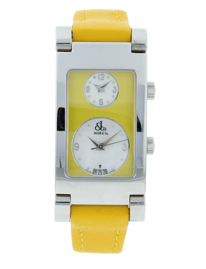Jacob & Co. Angel Two-Time Zone Yellow Dial & Strap Stainless Steel Quartz Watch
