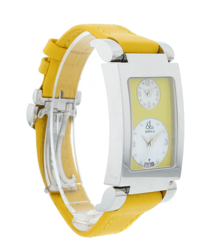 Jacob & Co. Angel Two-Time Zone Yellow Dial & Strap Stainless Steel Quartz Watch