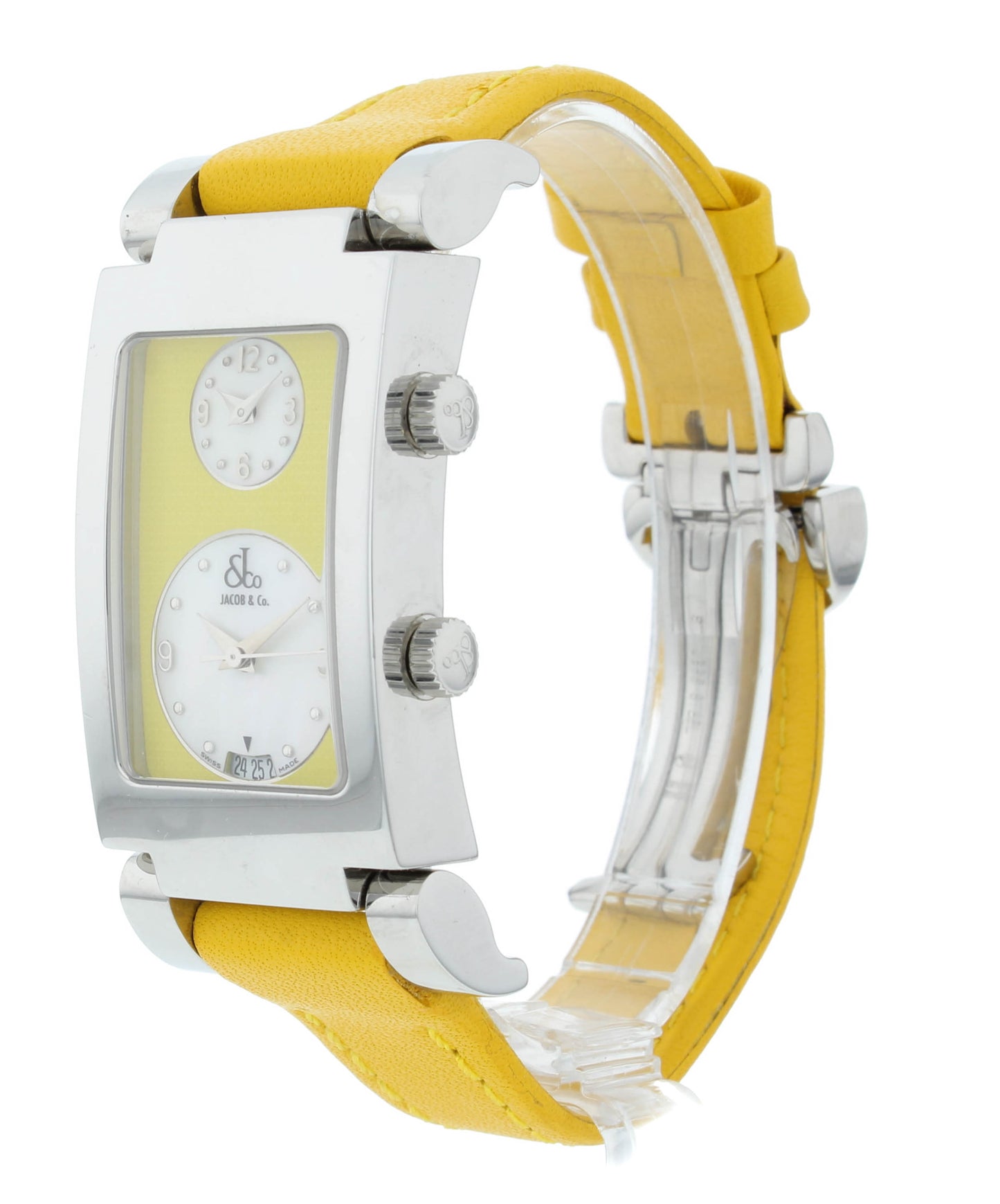 Jacob & Co. Angel Two-Time Zone Yellow Dial & Strap Stainless Steel Quartz Watch