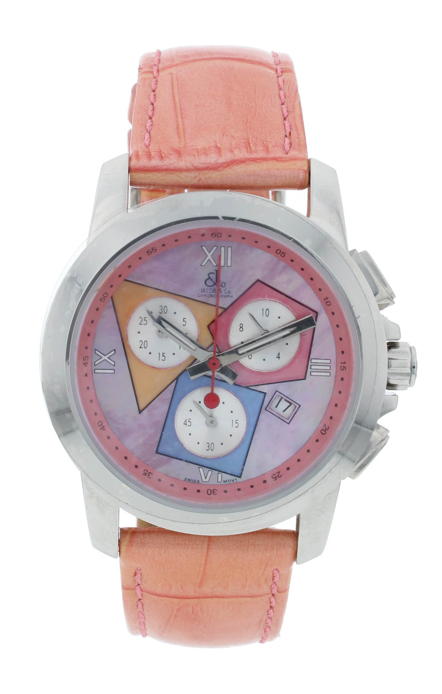 Jacob & Co. Chronograph 38mm Quartz Multicolor Dial Pink Strap Men's Watch