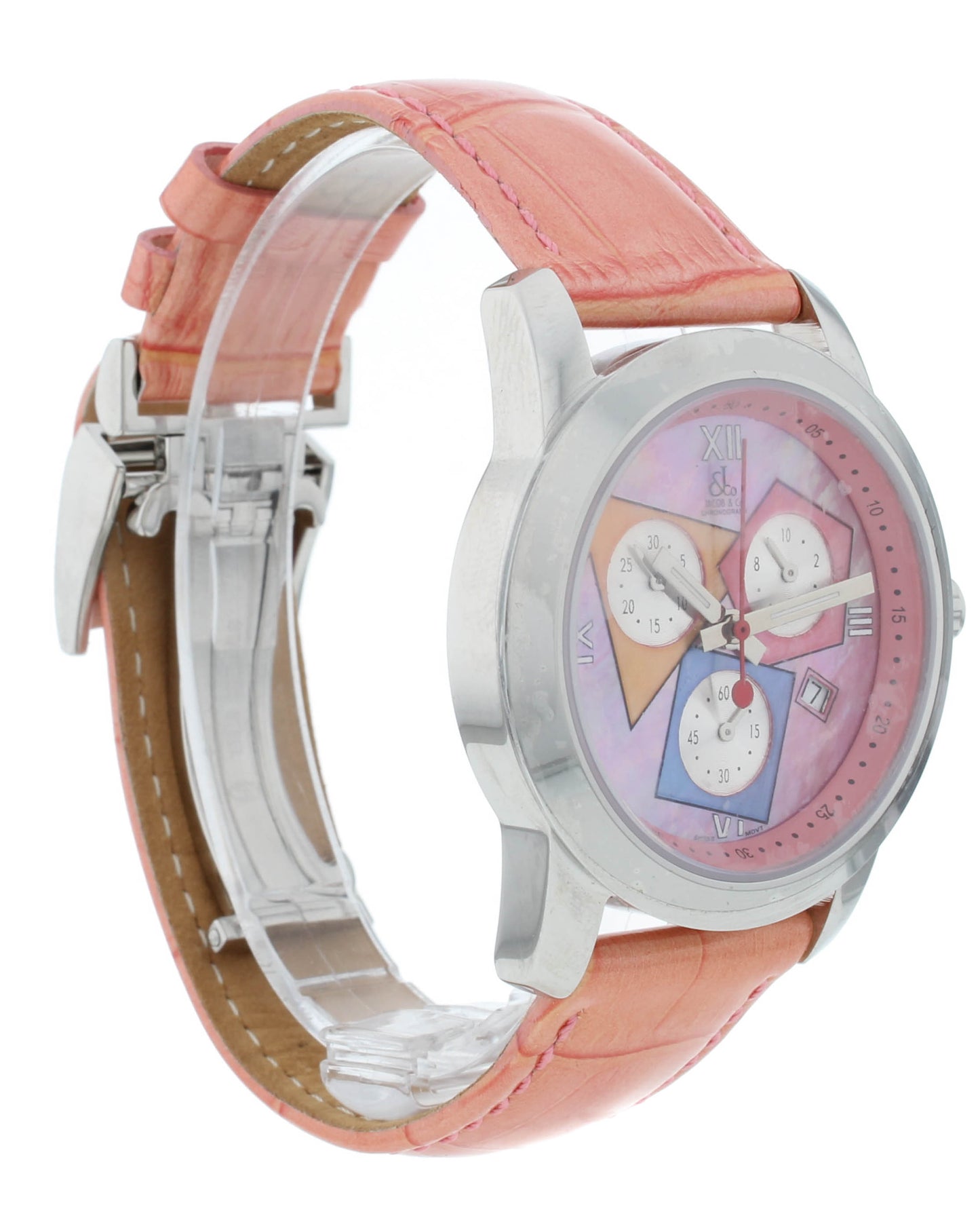 Jacob & Co. Chronograph 38mm Quartz Multicolor Dial Pink Strap Men's Watch