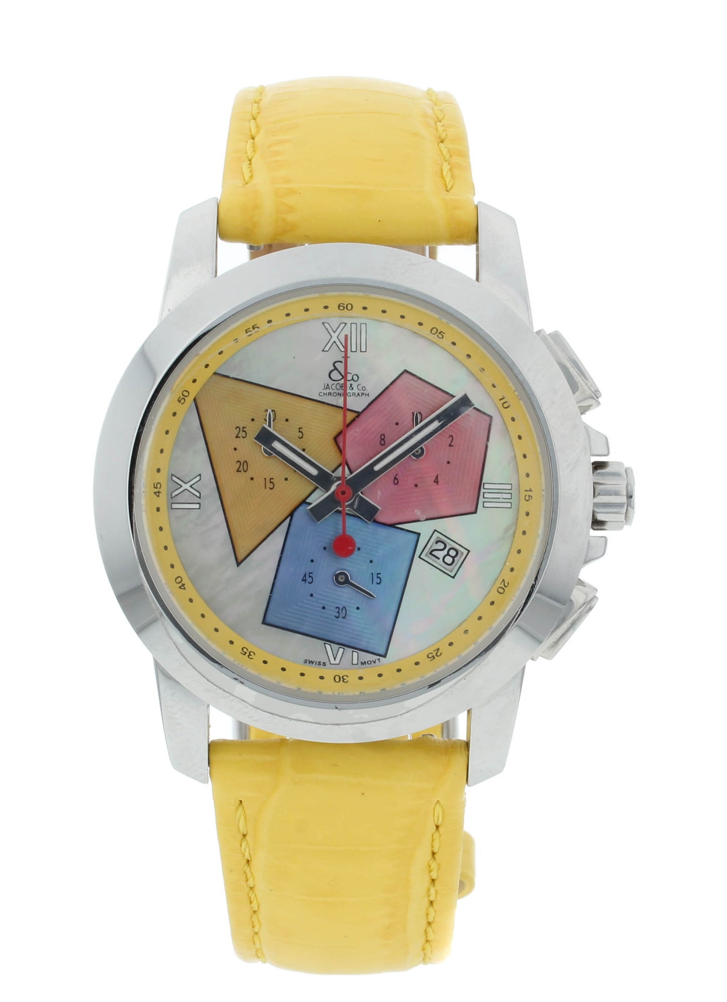 Jacob & Co. Chronograph 38mm Quartz Multicolor Dial Yellow Strap Men's Watch