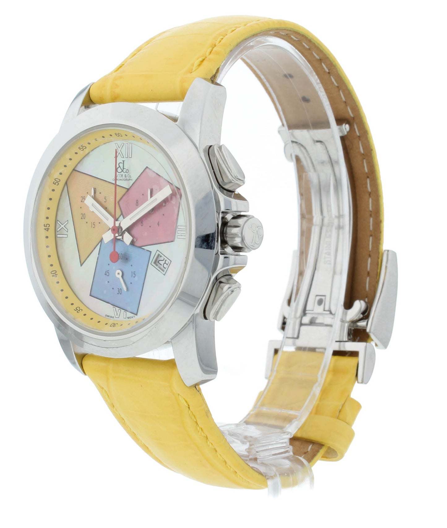 Jacob & Co. Chronograph 38mm Quartz Multicolor Dial Yellow Strap Men's Watch