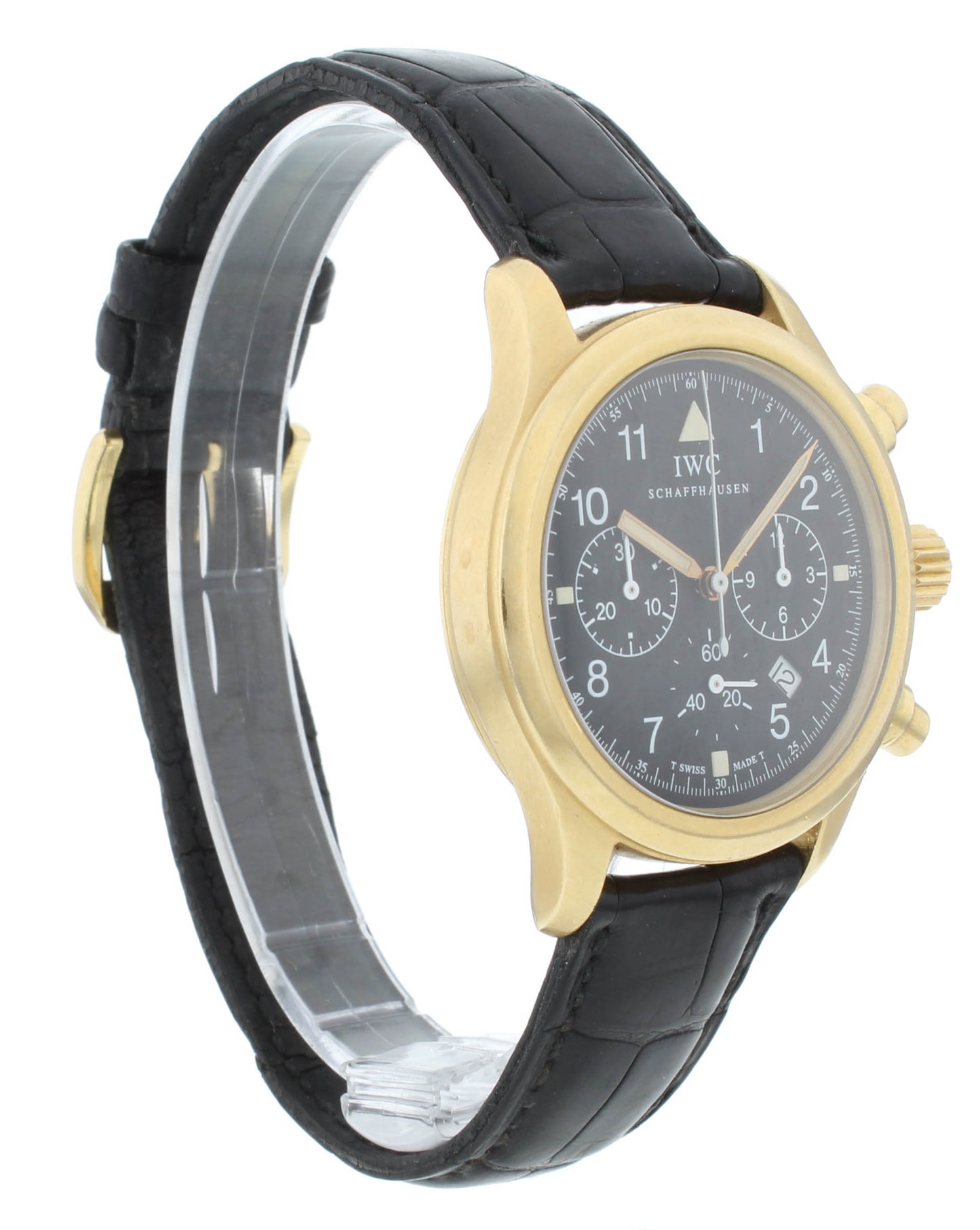 IWC Fliegeruhr 36mm Quartz 18k Yellow Gold Black Dial Chrono Men's Watch IW3740