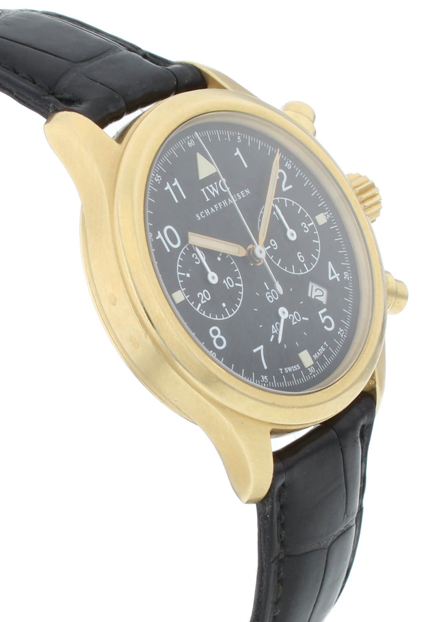 IWC Fliegeruhr 36mm Quartz 18k Yellow Gold Black Dial Chrono Men's Watch IW3740