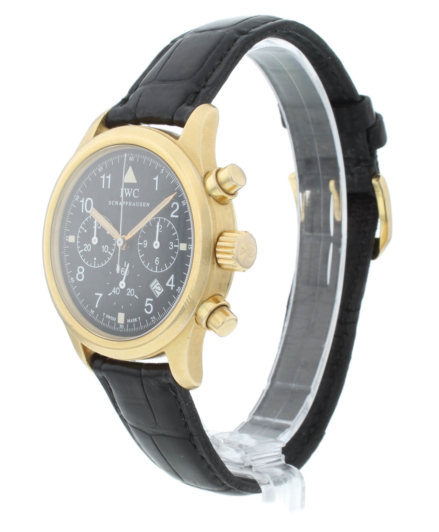 IWC Fliegeruhr 36mm Quartz 18k Yellow Gold Black Dial Chrono Men's Watch IW3740