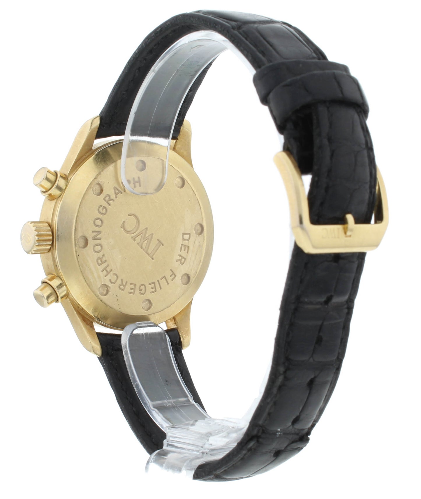 IWC Fliegeruhr 36mm Quartz 18k Yellow Gold Black Dial Chrono Men's Watch IW3740