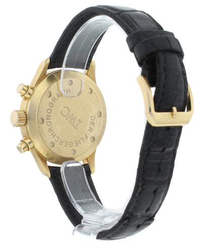 IWC Fliegeruhr 36mm Quartz 18k Yellow Gold Black Dial Chrono Men's Watch IW3740