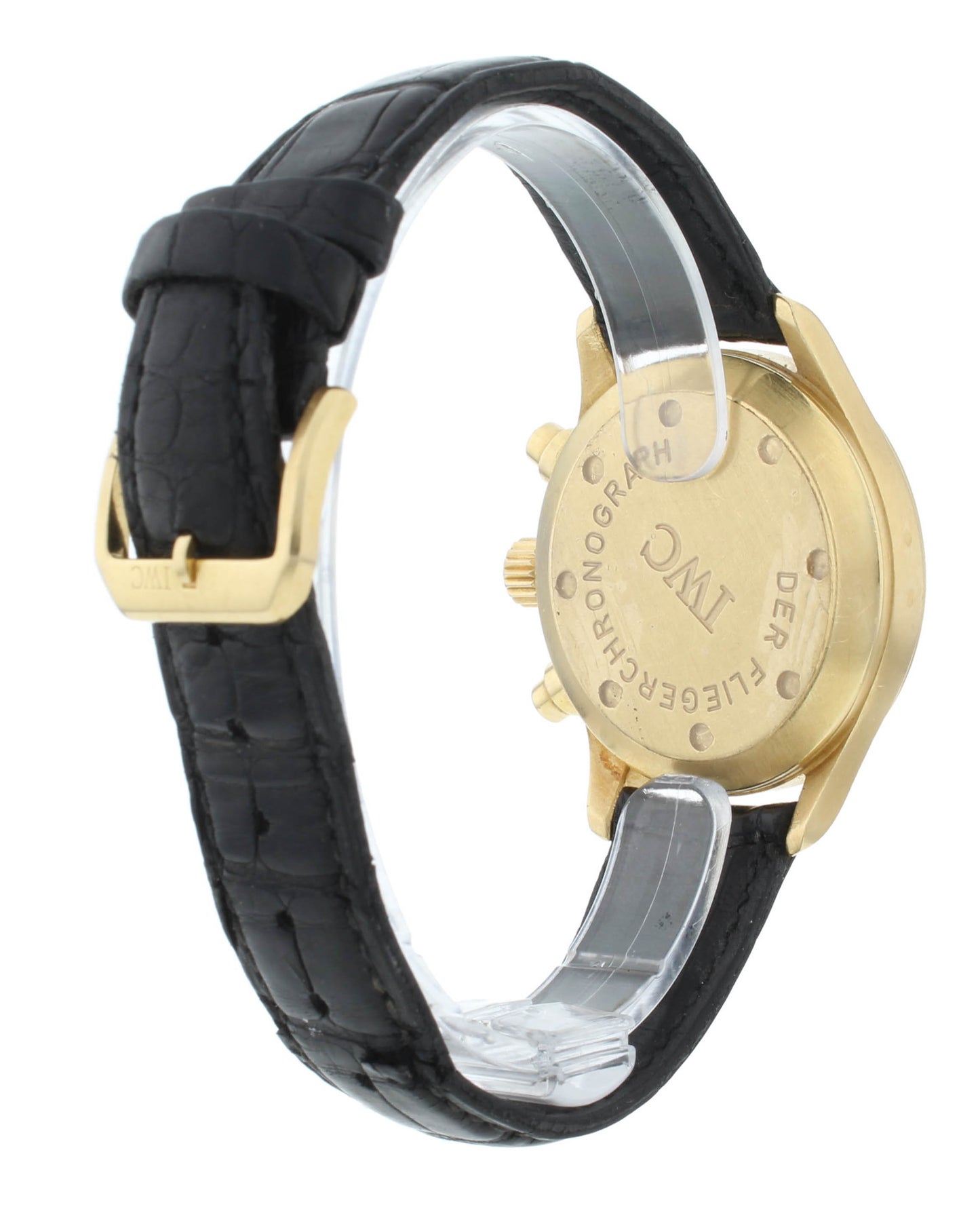 IWC Fliegeruhr 36mm Quartz 18k Yellow Gold Black Dial Chrono Men's Watch IW3740