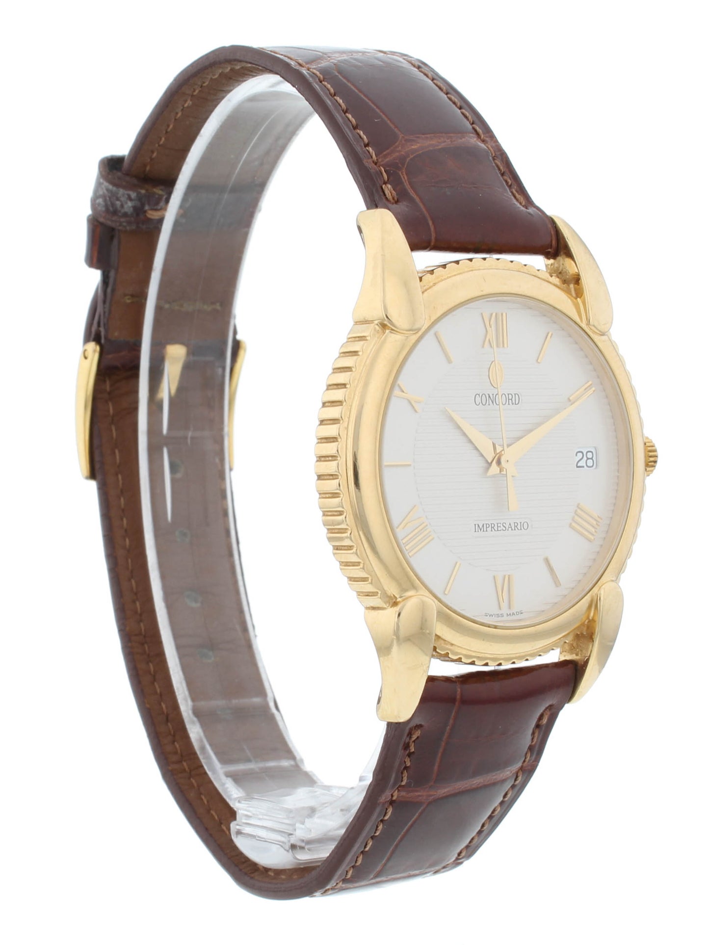 Concord Impresario 35mm Quartz 18k Yellow Gold Silver Dial Men's Watch 50-C2-212