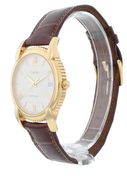 Concord Impresario 35mm Quartz 18k Yellow Gold Silver Dial Men's Watch 50-C2-212