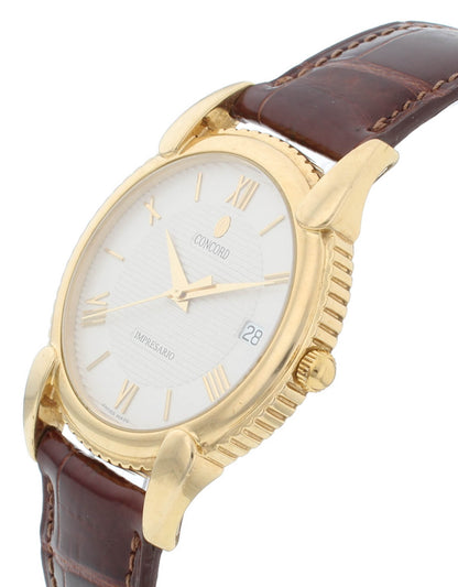 Concord Impresario 35mm Quartz 18k Yellow Gold Silver Dial Men's Watch 50-C2-212