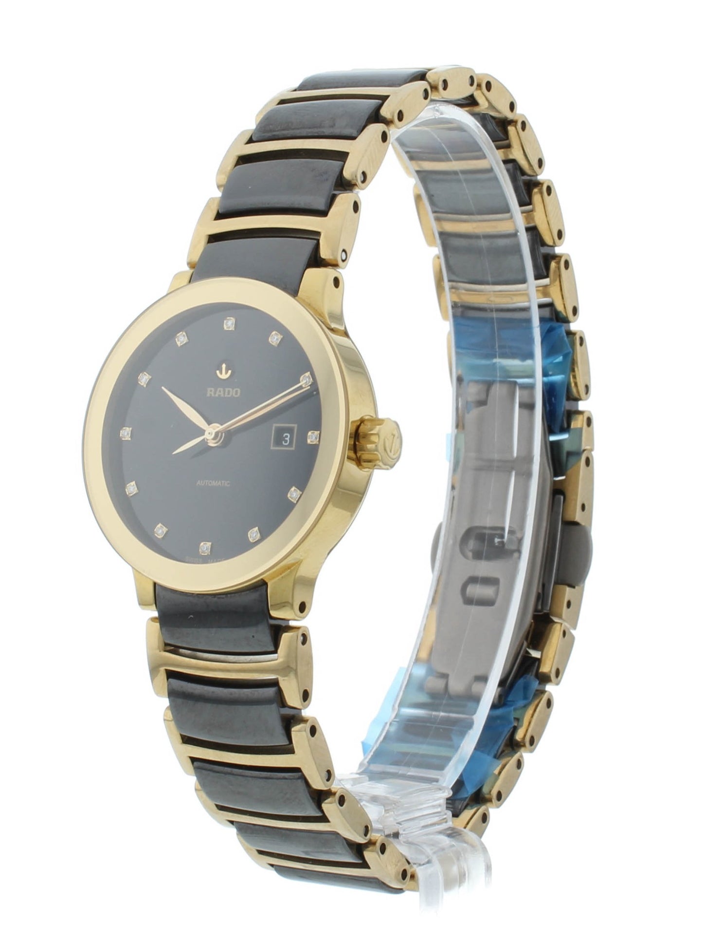 Rado Centrix 28mm Automatic Black Diamond Dial Two-Tone Ladies Watch R30080762