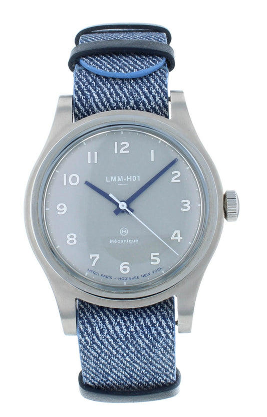 Hodinkee 38mm Gray Dial Mechanical Blue Leather Strap Men's Watch LMM-H01