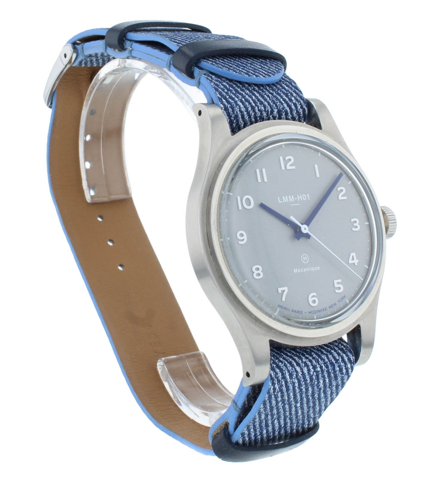 Hodinkee 38mm Gray Dial Mechanical Blue Leather Strap Men's Watch LMM-H01