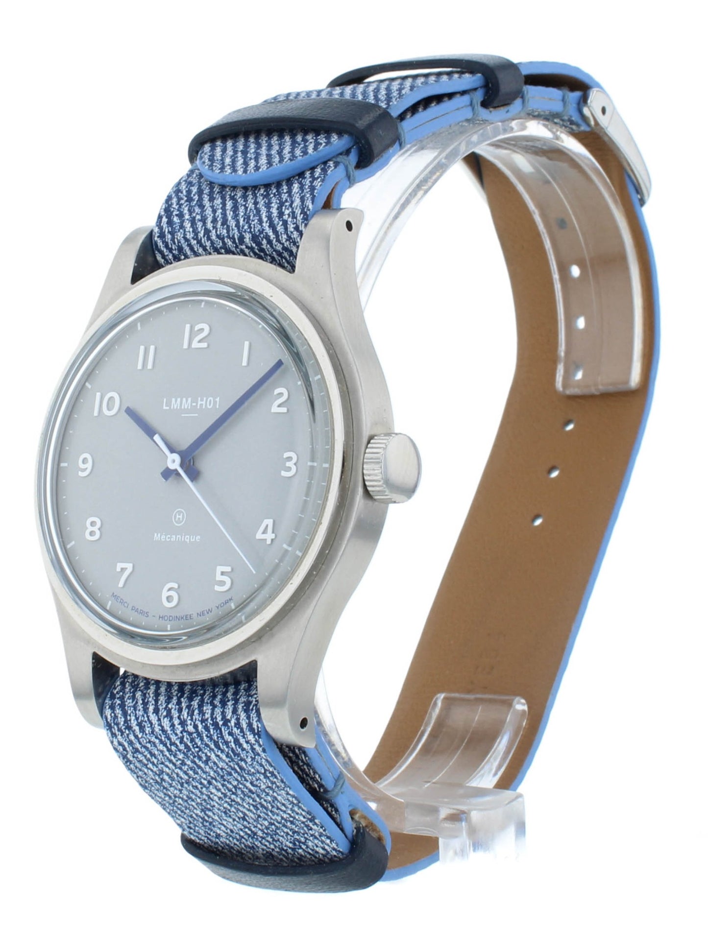 Hodinkee 38mm Gray Dial Mechanical Blue Leather Strap Men's Watch LMM-H01