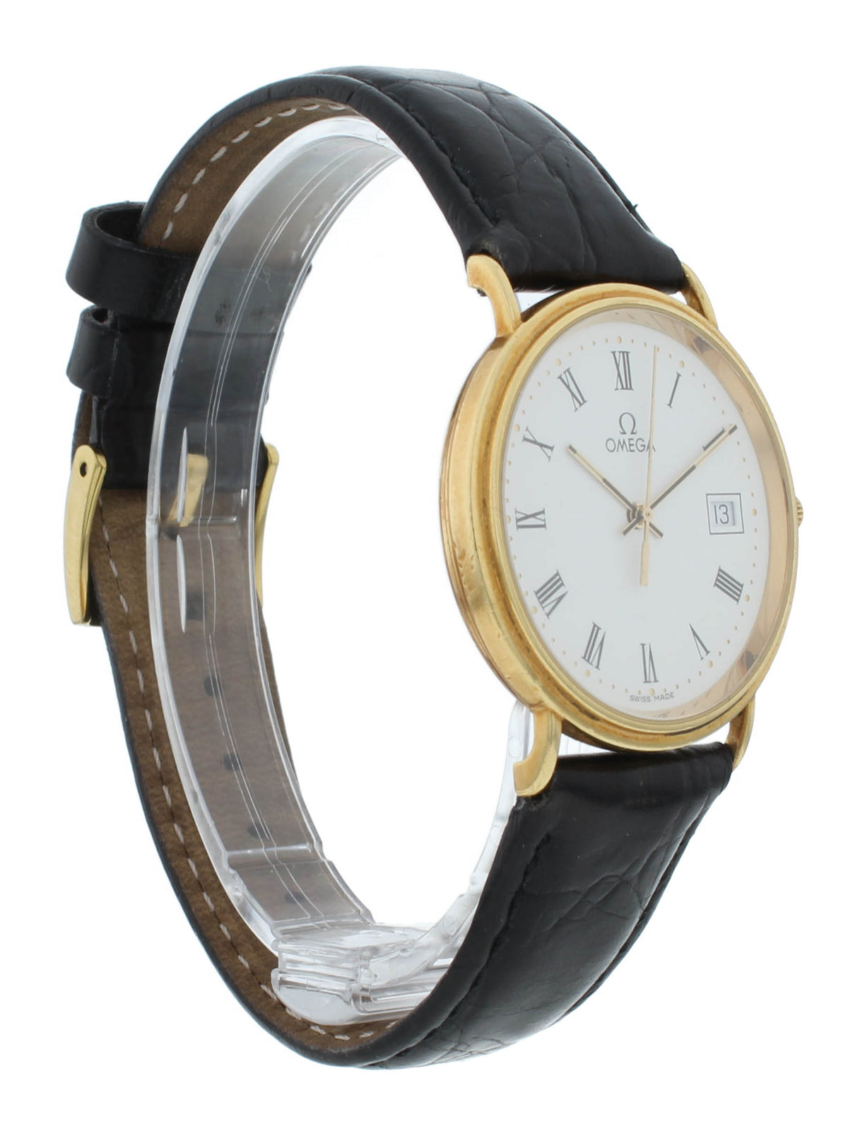 Omega DeVille 32.5mm Quartz 18k Yellow Gold White Dial Men's Watch 7910.23.01