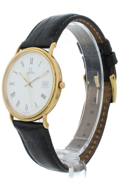 Omega DeVille 32.5mm Quartz 18k Yellow Gold White Dial Men's Watch 7910.23.01