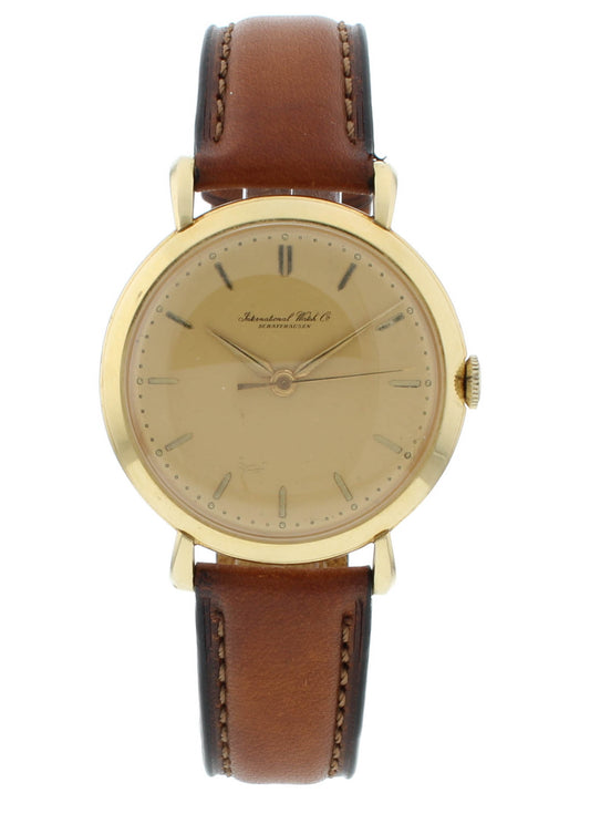 IWC 36mm Manual Hand Wind 18k Yellow Gold Aftermarket Strap Vintage Men's Watch